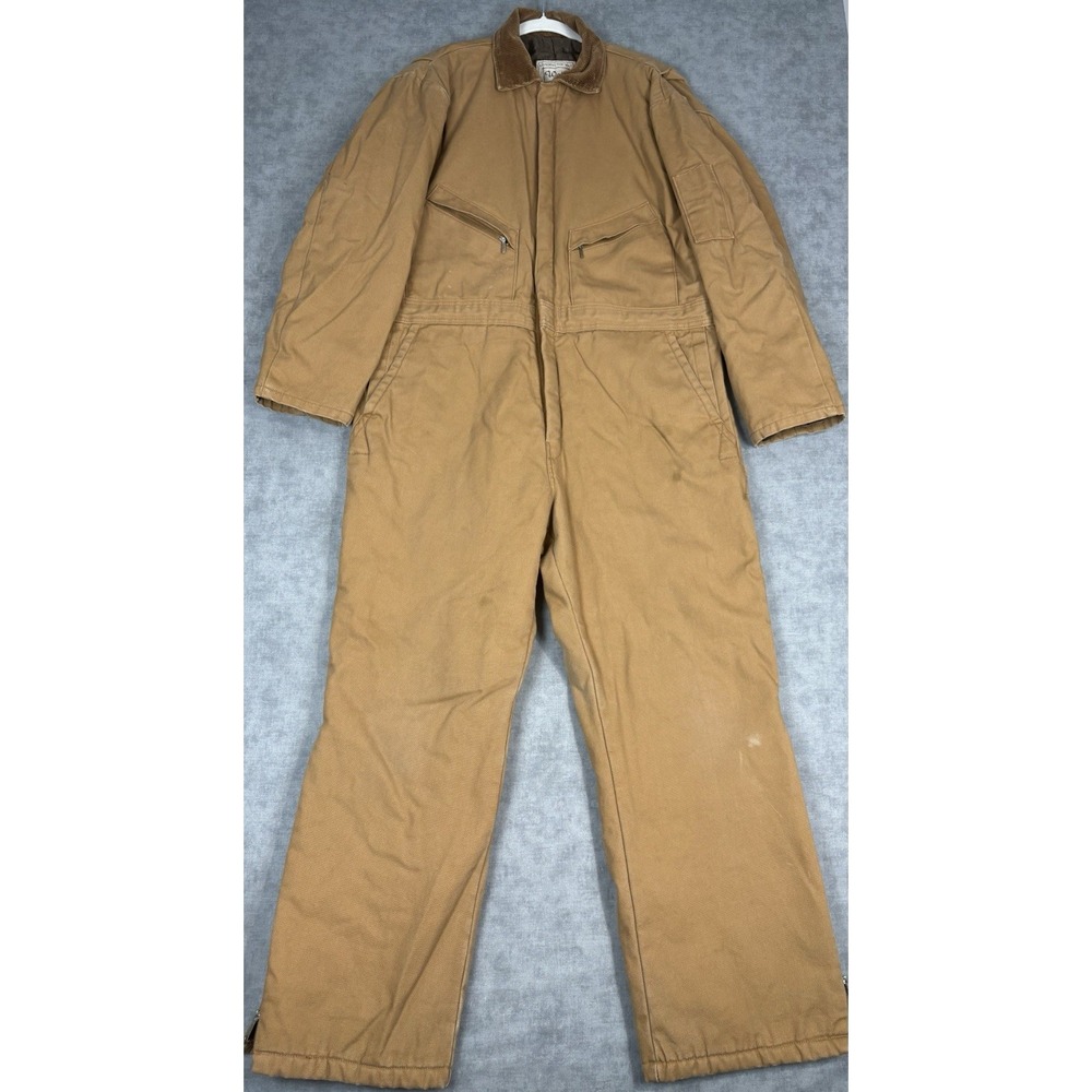 Vintage Walls Insulated Coveralls Brown Duck Canvas Workwear Corduroy Collar XL